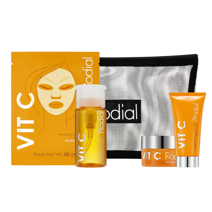 Set de îngrijire a feței Rodial Vit C, gel de curățare 20 ml + Soufflé 15 ml + tonic spray 100 ml + mască tip șervețel 20 g