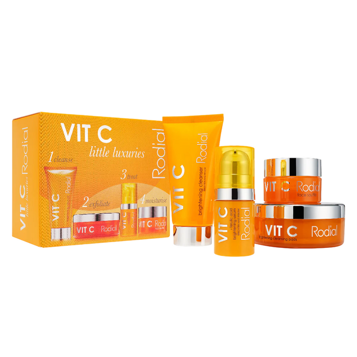Set Rodial Vit C, ser iluminator 5 ml + dischete de curățare 20 buc. + cremă soufflé 10 ml + gel de curățare 20 ml