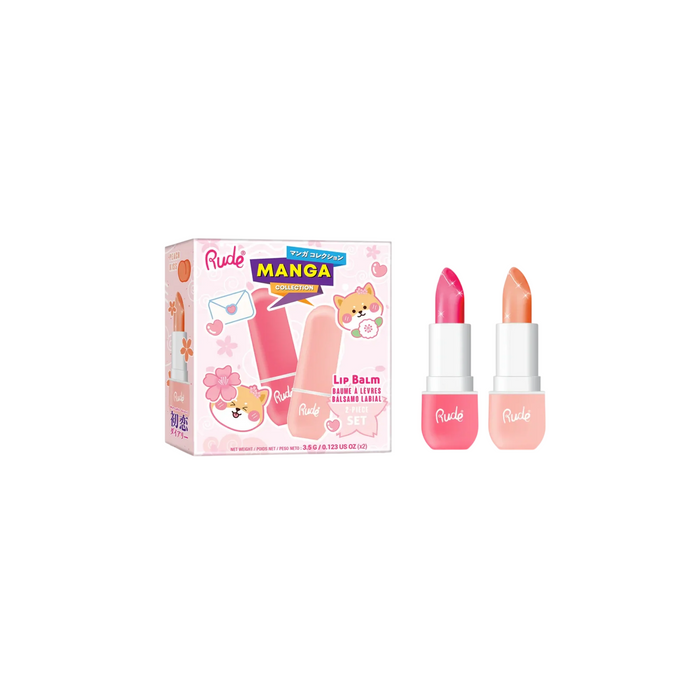 Set balsamuri de buze Rude Cosmetics Peach Kiss + Watermelon, hidratante, 2 x 3,5 ml