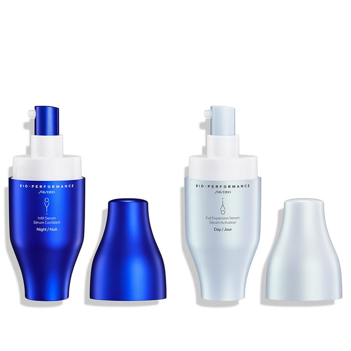 Set seruri de față Shiseido Bio-Performance Infill + Full Expansion, antiîmbătrânire, de zi și de noapte, 2 x 30 ml
