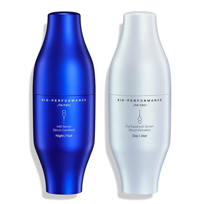 Set seruri de față Shiseido Bio-Performance Infill + Full Expansion, antiîmbătrânire, de zi și de noapte, 2 x 30 ml