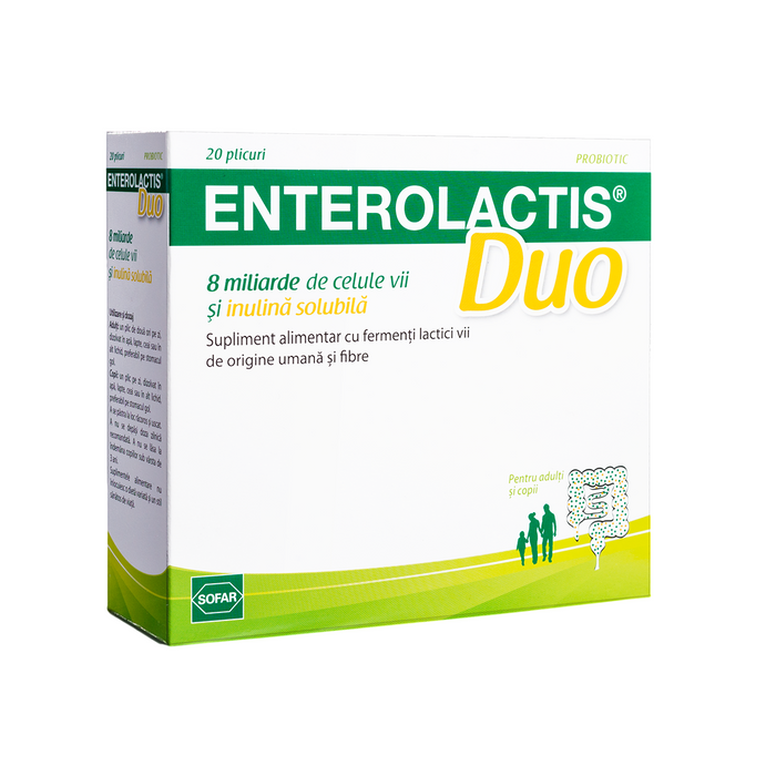 Supliment alimentar Sofar Enterolactis Duo, cu Lactobacillus paracasei și inulină, 20 plicuri