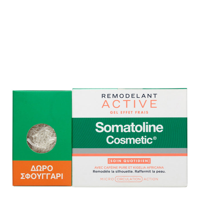 Set gel de remodelare Somatoline Cosmetic Active Fresh Effect + burete de corp Cleanse & Scrub, efect răcoritor, 250 ml