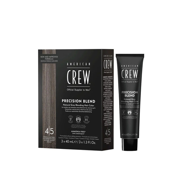 Set de vopsea semi-permanentă de păr American Crew Precision Blend, nuanța 4-5 Natural Grey, 3 x 40 ml