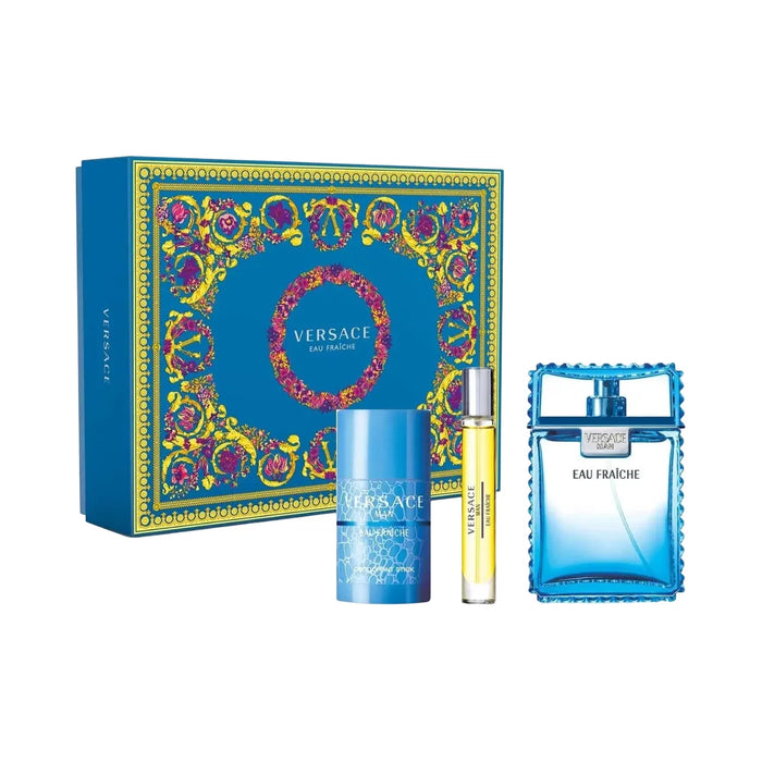 Set apă de toaletă Versace Eau Fraiche, pentru bărbați, 100 ml + miniatură 10 ml + deodorant stick 75 ml