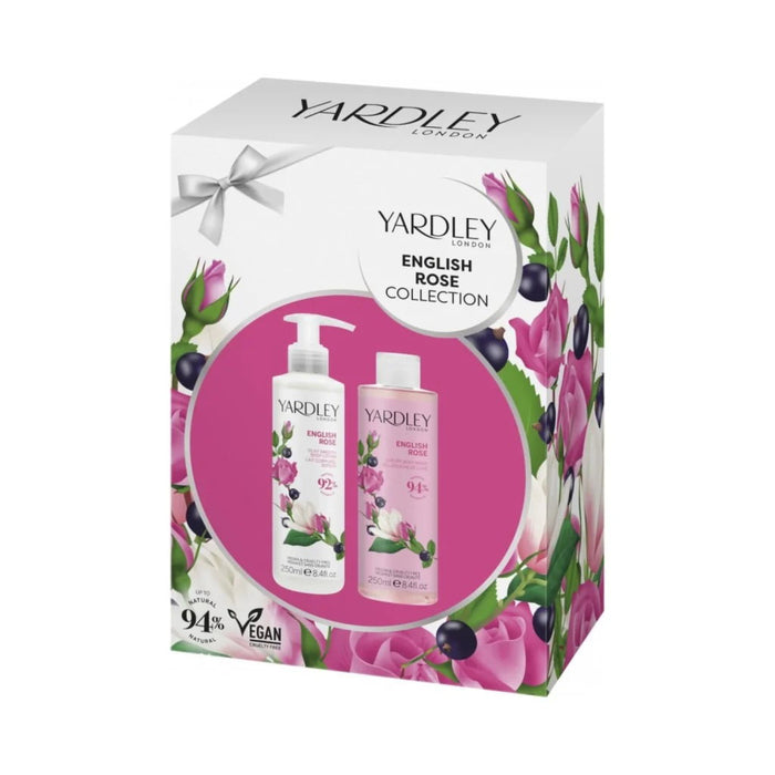 Set Yardley English Rose: lapte de corp hidratant 250 ml + gel de duș hidratant, floral 250 ml