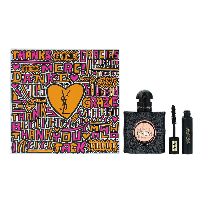 Set Yves Saint Laurent Black Opium, pentru femei: apă de parfum 50 ml + mascara Volume Effet Faux Cils, neagră, miniatură 2 ml