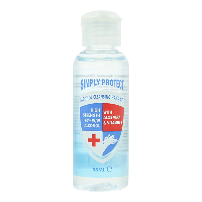 Gel antibacterian pentru mâini Simply Protect, cu alcool 70%, cu aloe vera și vitamina E, 58 ml