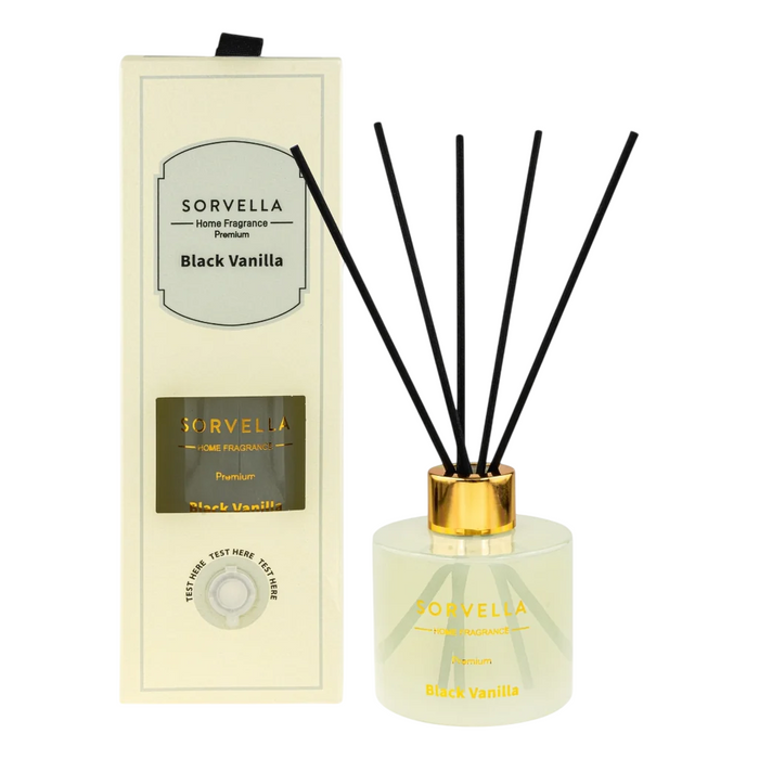 Difuzor de aromă cu bețișoare Sorvella Black Vanilla, 120 ml