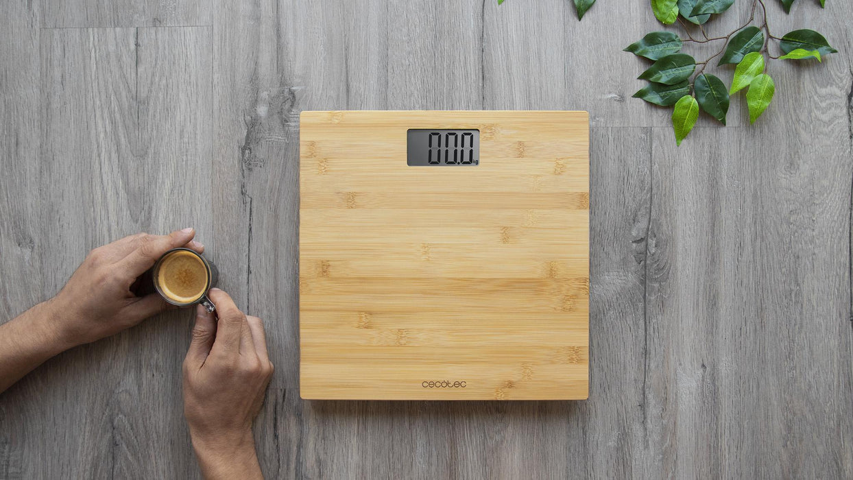 Cântar de baie digital Cecotec Surface Precision 9300 Healthy, 180 kg, precizie 100 g, 30 × 30 cm, bambus