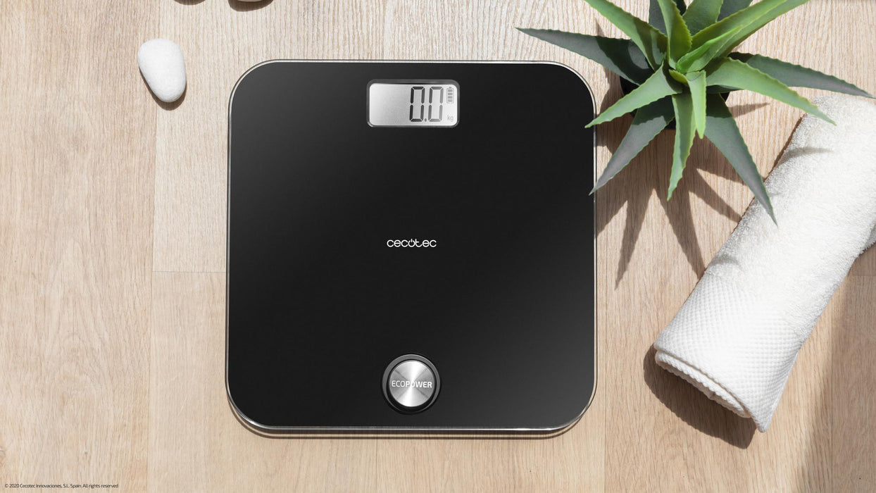 Cântar de baie Cecotec Surface Precision EcoPower 10000 Healthy Black, 8–180 kg, precizie 100 g, fără baterii, negru