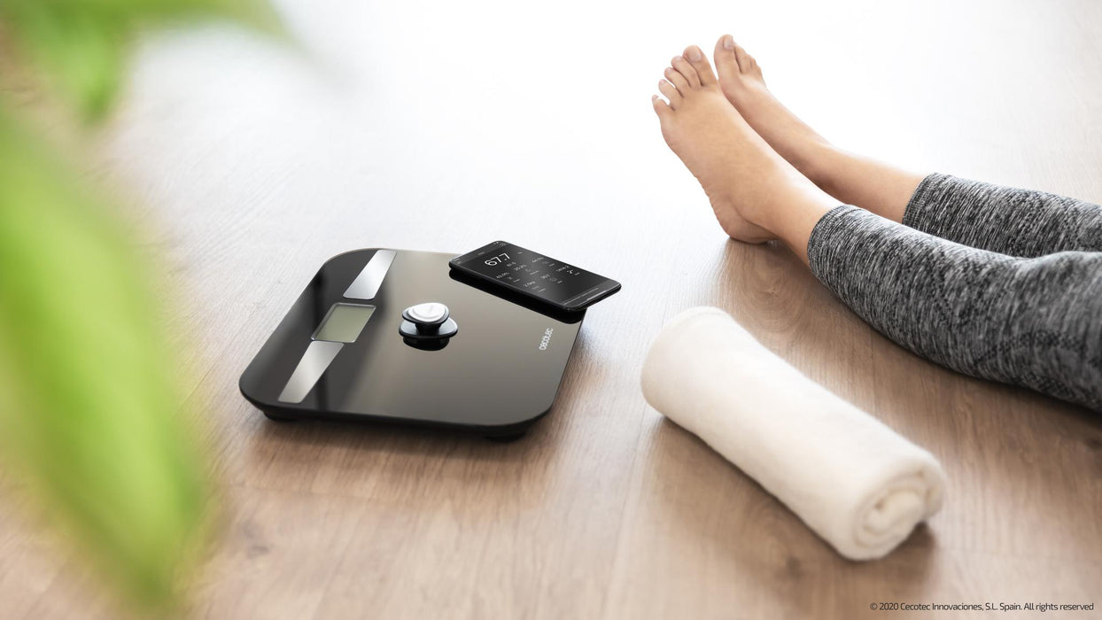Cântar de baie inteligent Cecotec Surface Precision EcoPower 10200 Smart Healthy Black, 180 kg, Bluetooth, analiză corporală