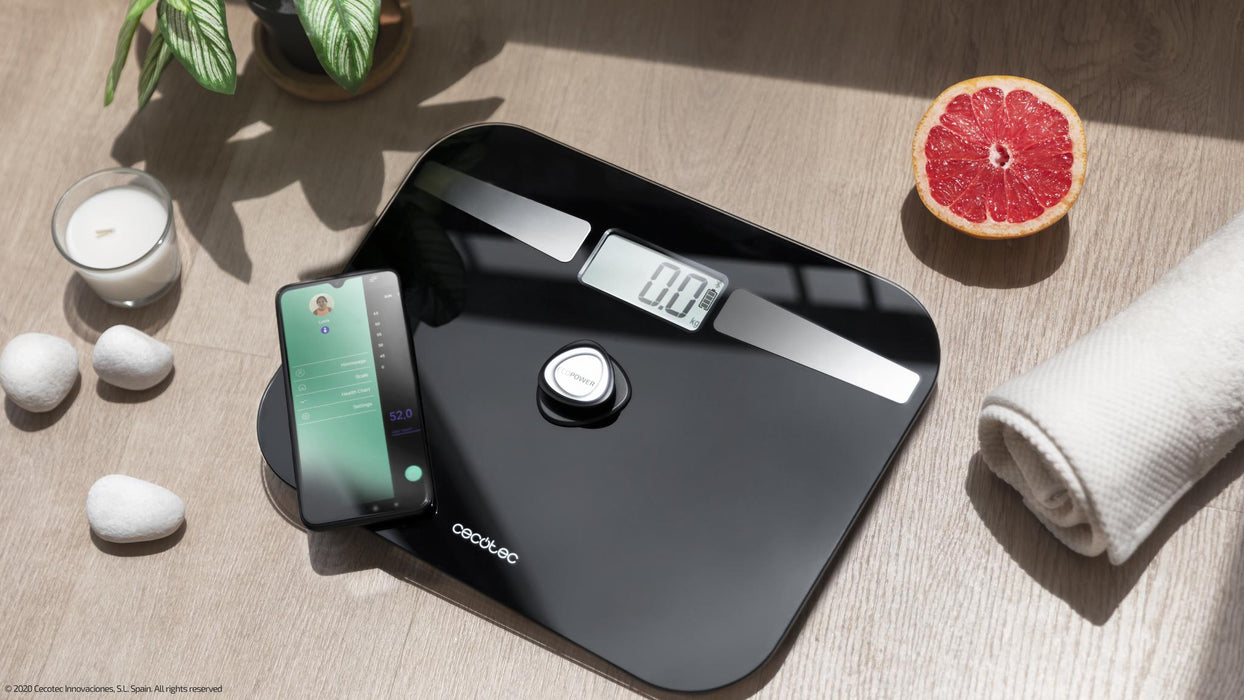 Cântar de baie inteligent Cecotec Surface Precision EcoPower 10200 Smart Healthy Black, 180 kg, Bluetooth, analiză corporală