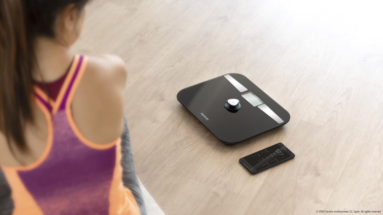 Cântar de baie inteligent Cecotec Surface Precision EcoPower 10200 Smart Healthy Black, 180 kg, Bluetooth, analiză corporală