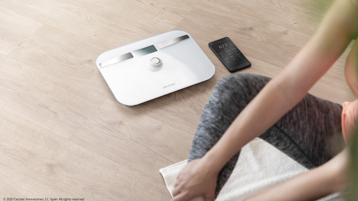 Cântar de baie inteligent Cecotec Surface Precision EcoPower 10200 Smart Healthy White, 8–180 kg, precizie 100 g, Bluetooth