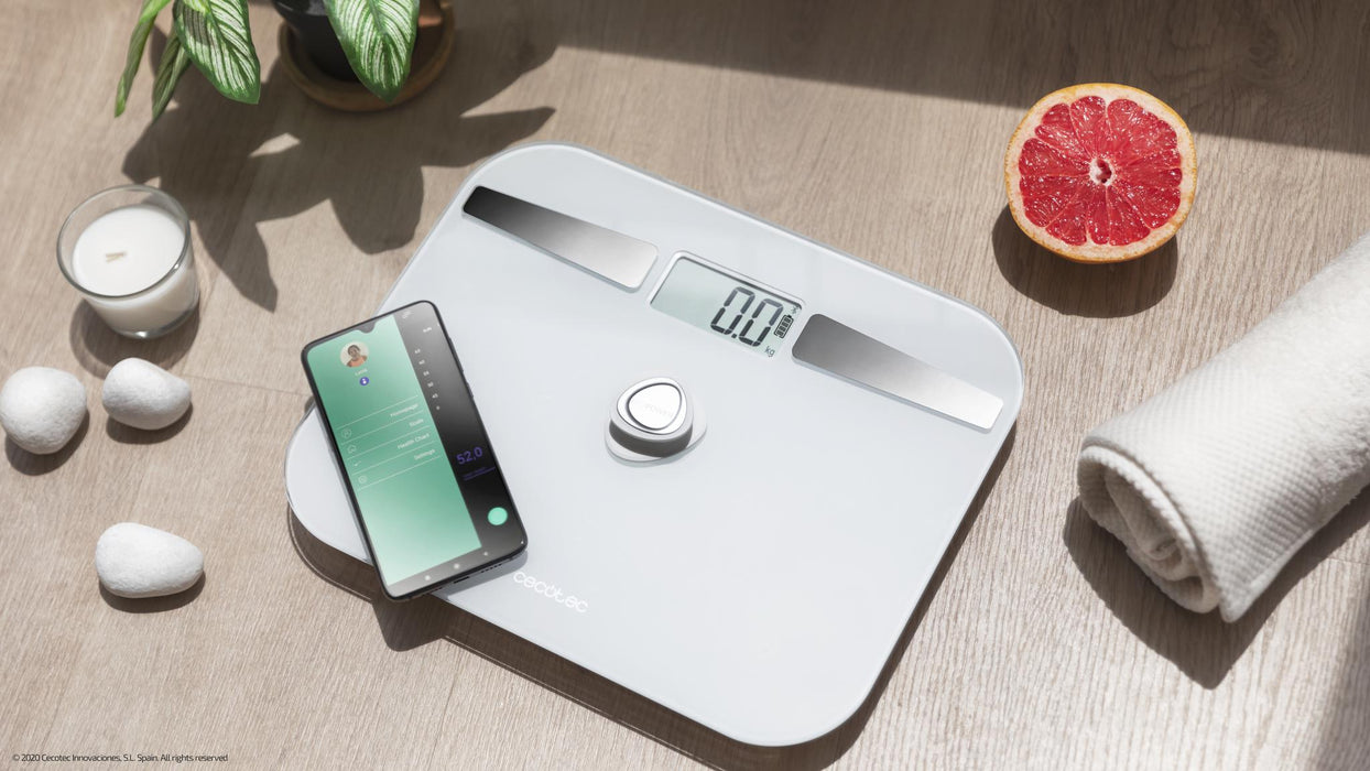 Cântar de baie inteligent Cecotec Surface Precision EcoPower 10200 Smart Healthy White, 8–180 kg, precizie 100 g, Bluetooth