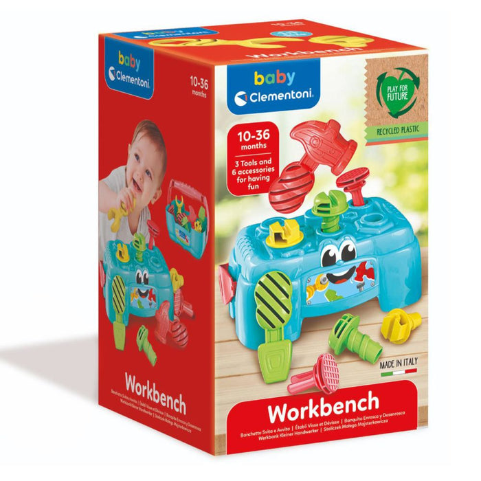 Banc de lucru Clementoni Baby Workbench, 3 unelte și 6 accesorii, 10–36 luni