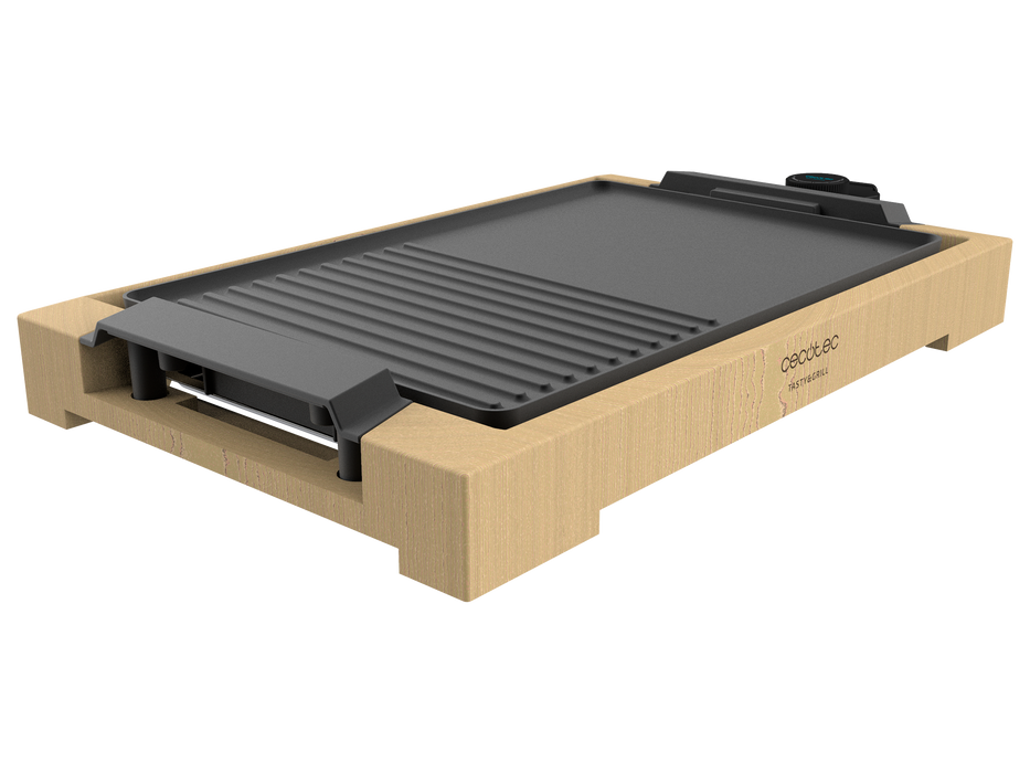 Grătar electric Cecotec Tasty&Grill 2000 Bamboo Black, 2000 W, 5 trepte, suprafață 37,5 × 24,5 cm, negru