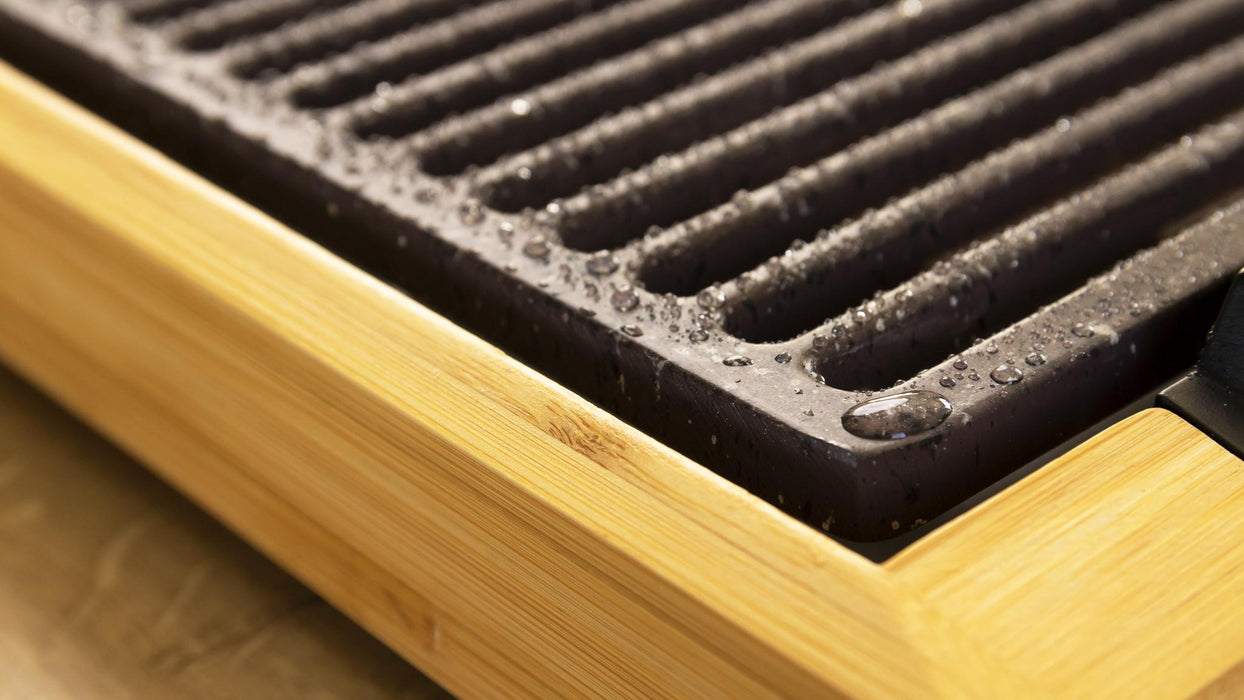 Grătar electric de masă Cecotec Tasty&Grill 2000 Bamboo LineStone, 2000 W, 5 trepte, suprafață 37,5 × 24,5 cm, gri