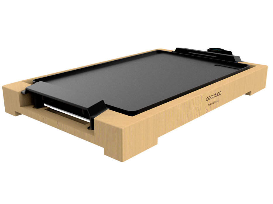 Grătar electric Cecotec Tasty&Grill 2000 Bamboo, 2000 W, 5 trepte, suprafață 37,5 × 24,5 cm, negru