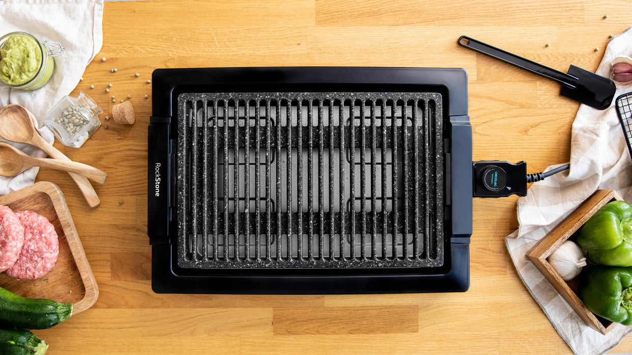 Grătar electric Cecotec Tasty&Grill 2000 Inox LineStone, 2000 W, 5 trepte, suprafață 37,5 × 24,5 cm