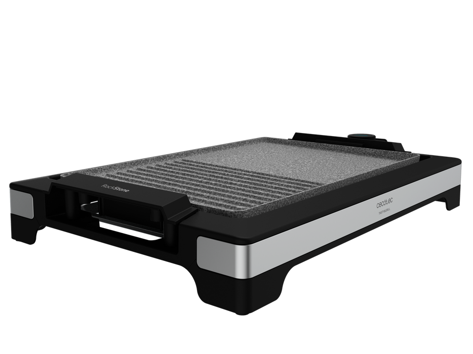 Grătar electric Cecotec Tasty&Grill 2000 Inox MixStone, 2000 W, 5 trepte, suprafață 37,5 × 24,5 cm