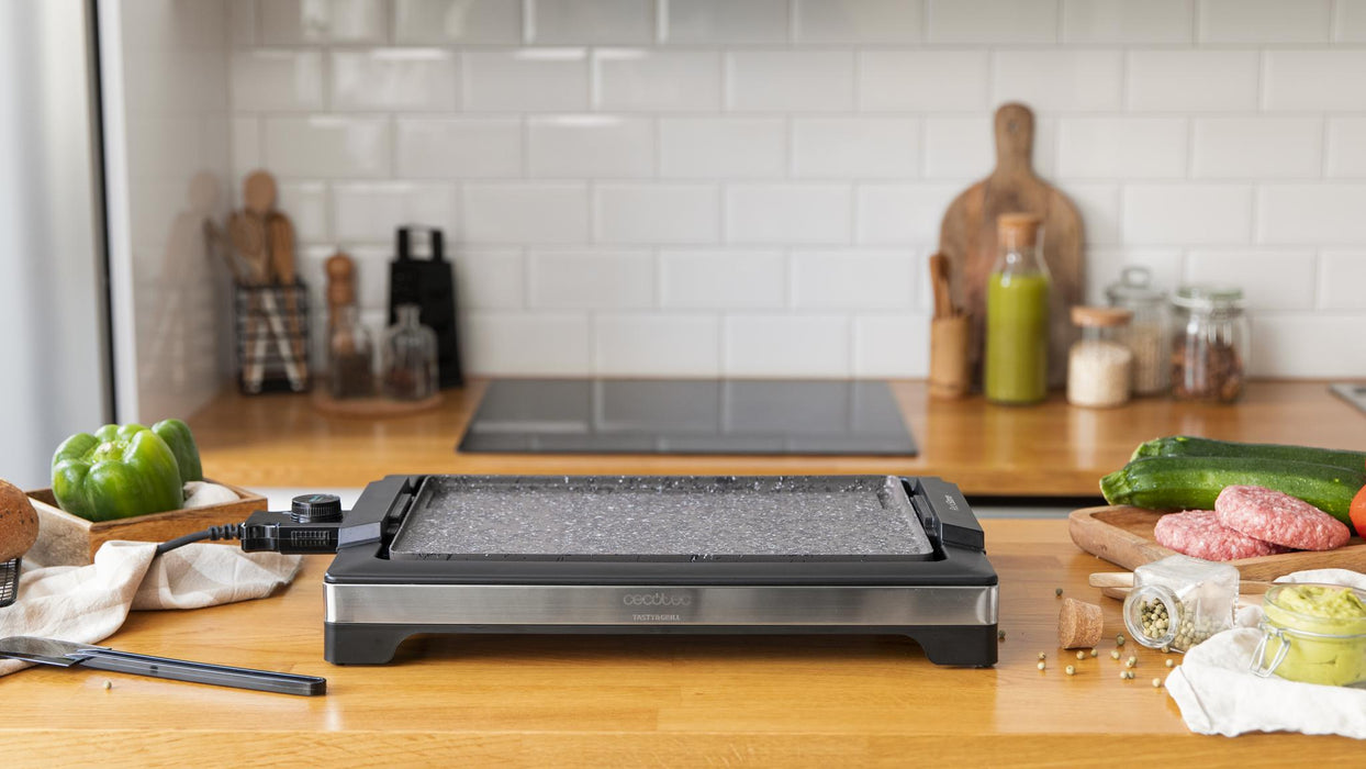 Grătar electric Cecotec Tasty&Grill 2000 Inoxstone, 2000 W, 5 trepte, 37,5 × 24,5 cm, negru