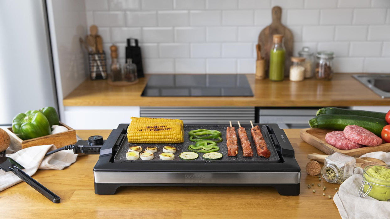 Grătar electric Cecotec Tasty&Grill 2000 Inoxstone, 2000 W, 5 trepte, 37,5 × 24,5 cm, negru