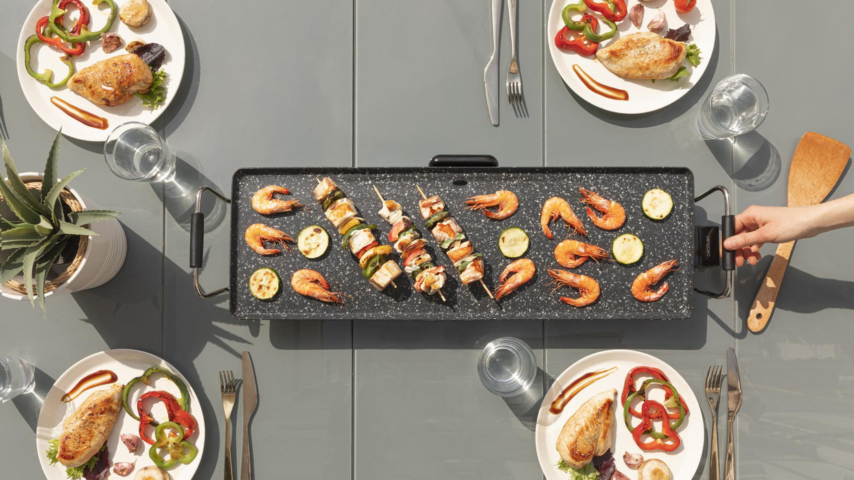 Grătar electric Cecotec Tasty&Grill 3000 RockWater XL, 2400 W, suprafață 70 × 22 cm, negru