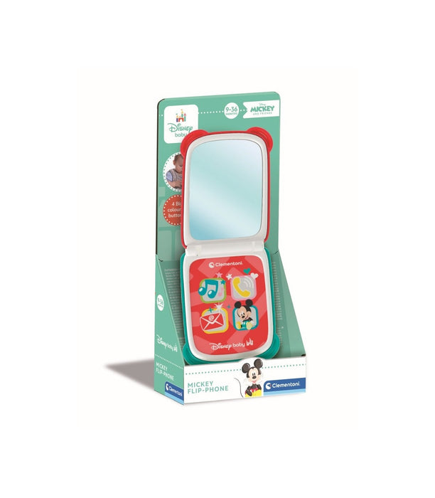 Telefon de jucărie Clementoni Disney Baby Mickey, cu clapetă, 9–36 luni, 4 butoane