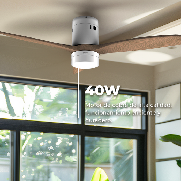 Ventilator de tavan Cecotec EVVO V550 Wood Wifi, 40 W, 132 cm, 6 trepte, iluminare LED 18 W