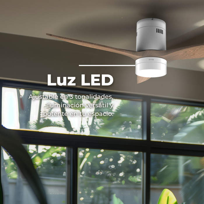 Ventilator de tavan Cecotec EVVO V550 Wood Wifi, 40 W, 132 cm, 6 trepte, iluminare LED 18 W