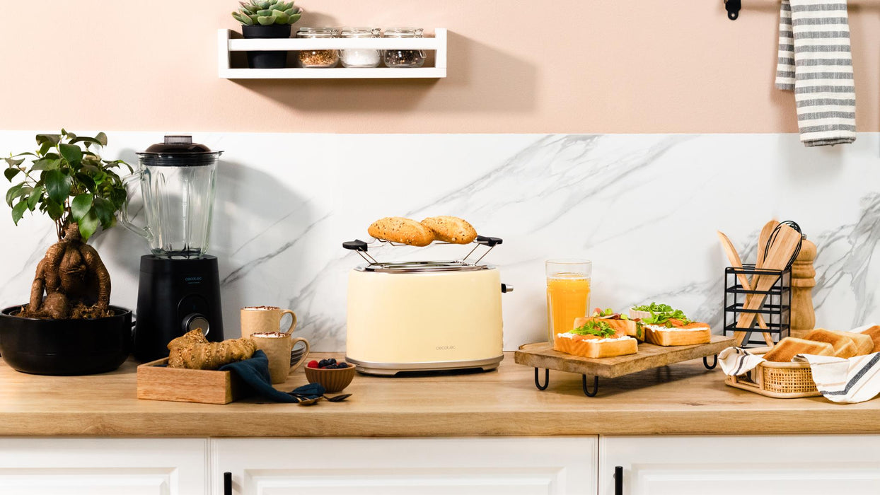 Prăjitor de pâine cu două fante Cecotec Toast&Taste 1000 Retro Double Beige, 980 W, 6 trepte, bej