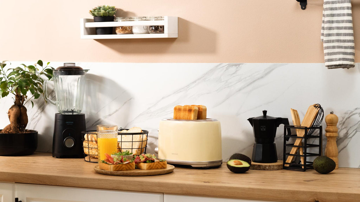 Prăjitor de pâine cu două fante Cecotec Toast&Taste 1000 Retro Double Beige, 980 W, 6 trepte, bej