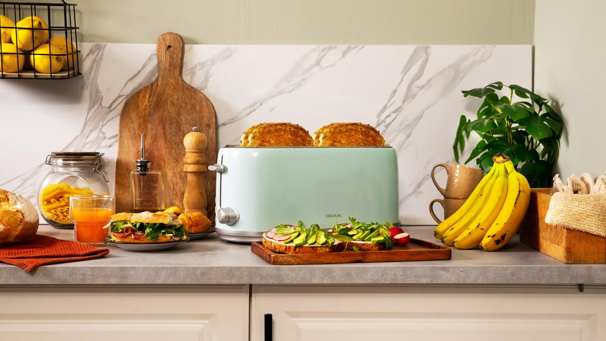 Prăjitor de pâine cu două fante lungi Cecotec Toast&Taste 1600 Retro Double Blue, 1630 W, 4 felii, 6 trepte, albastru