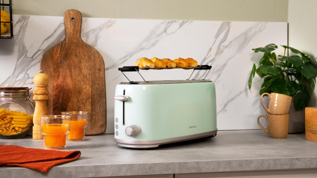 Prăjitor de pâine cu două fante lungi Cecotec Toast&Taste 1600 Retro Double Blue, 1630 W, 4 felii, 6 trepte, albastru