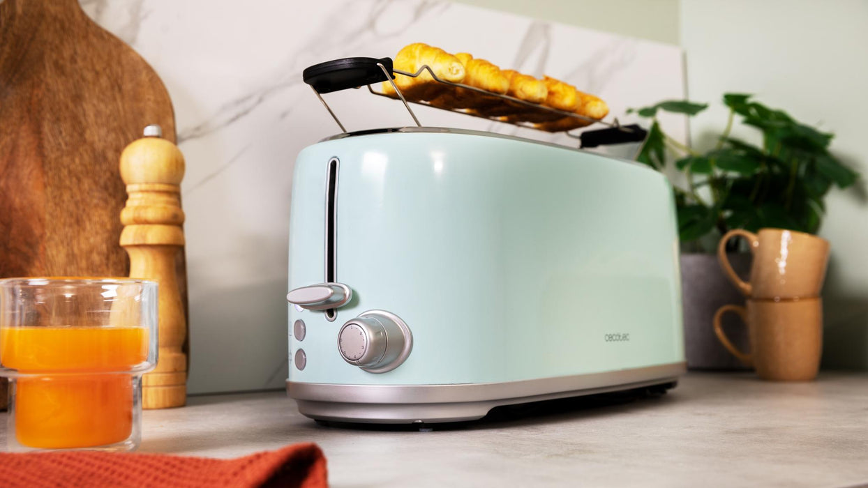 Prăjitor de pâine cu două fante lungi Cecotec Toast&Taste 1600 Retro Double Blue, 1630 W, 4 felii, 6 trepte, albastru