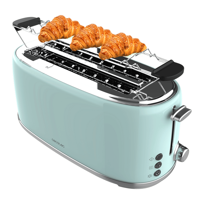 Prăjitor de pâine cu două fante lungi Cecotec Toast&Taste 1600 Retro Double Blue, 1630 W, 4 felii, 6 trepte, albastru