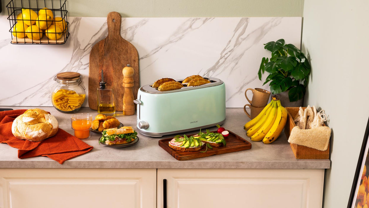 Prăjitor de pâine vertical Cecotec Toast&Taste 1600 Retro Double Green, 1630 W, 4 felii, 6 setări, verde