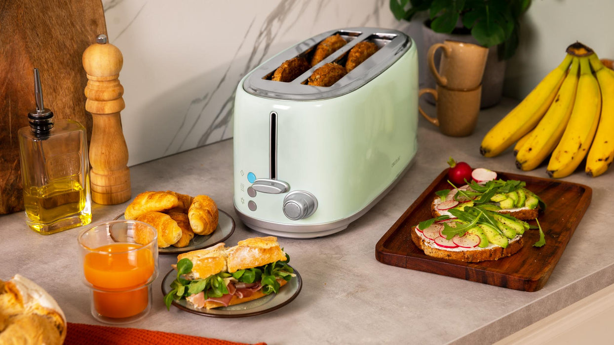Prăjitor de pâine vertical Cecotec Toast&Taste 1600 Retro Double Green, 1630 W, 4 felii, 6 setări, verde