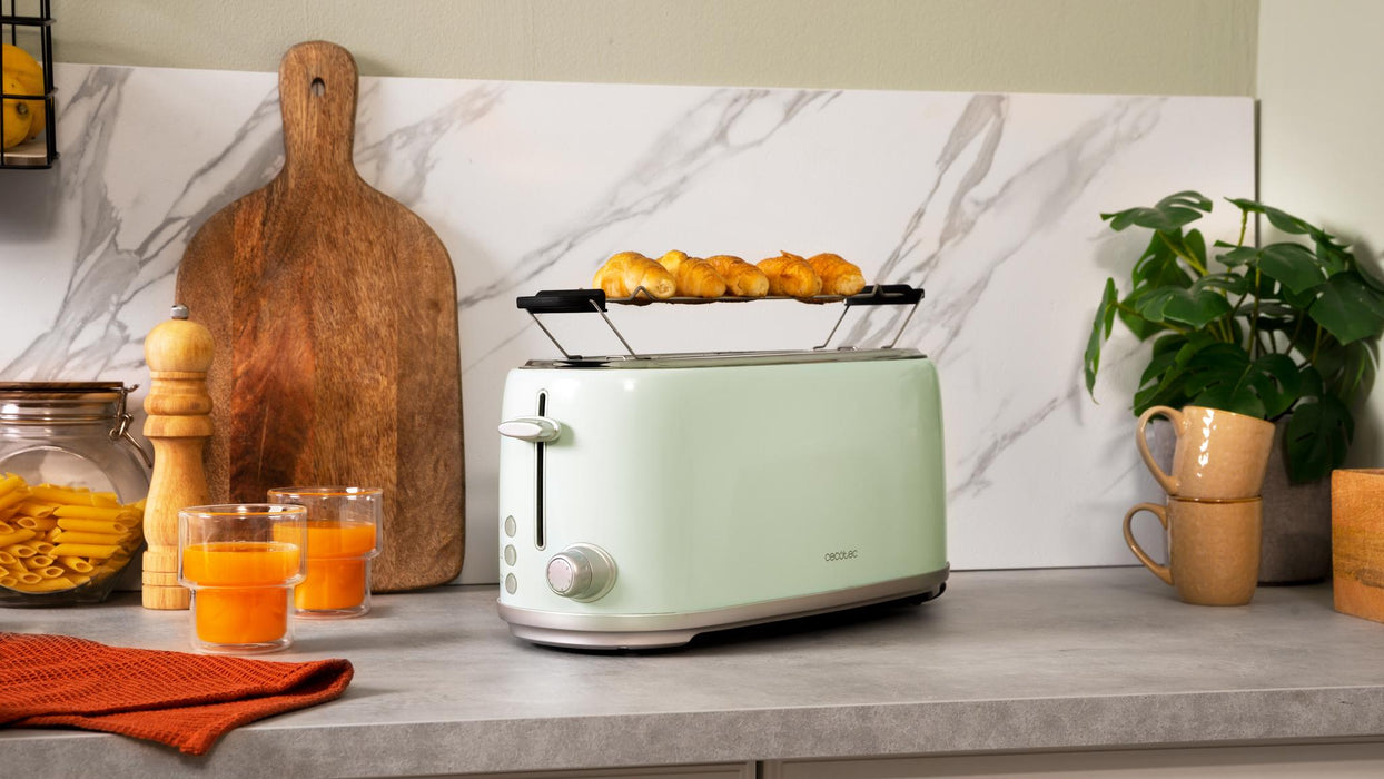 Prăjitor de pâine vertical Cecotec Toast&Taste 1600 Retro Double Green, 1630 W, 4 felii, 6 setări, verde