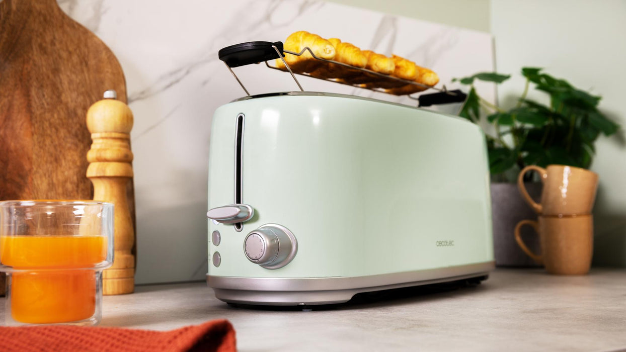 Prăjitor de pâine vertical Cecotec Toast&Taste 1600 Retro Double Green, 1630 W, 4 felii, 6 setări, verde