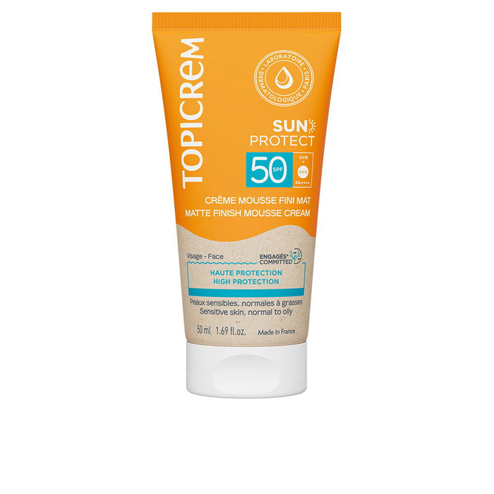 Cremă mousse de protecție solară Topicrem Sun Protect, SPF 50, pentru față, 50 ml