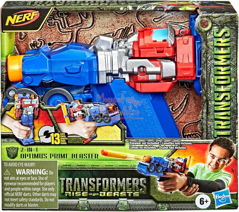 Blaster transformabil Nerf Hasbro Transformers Rise of the Beasts, Optimus Prime, 2 în 1, 13 pași de transformare, 6+ ani