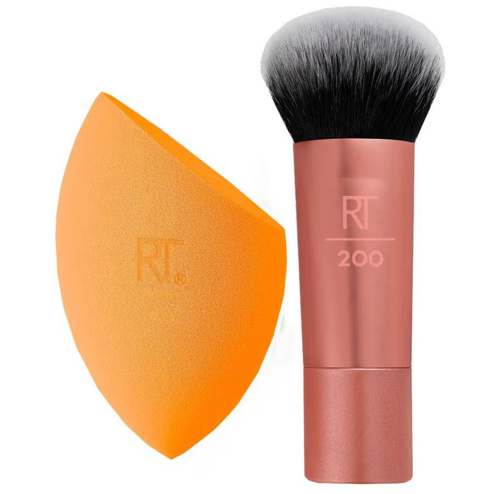 Set de machiaj Real Techniques Travel Set, pensulă mini pentru blush RT200 + burete Miracle, portocaliu, 2 buc