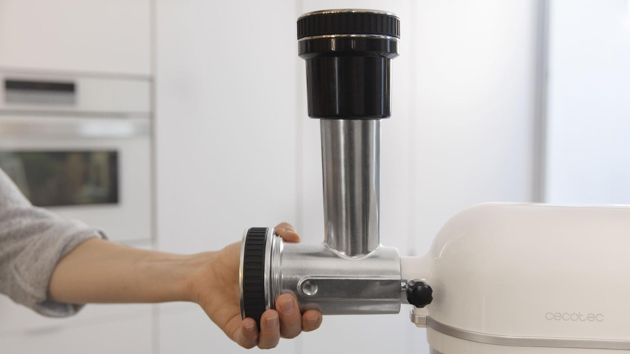 Accesoriu de tocat pentru mixer planetar Cecotec Twist&Fusion Meat, 3 discuri, 2 tuburi pentru cârnați, negru