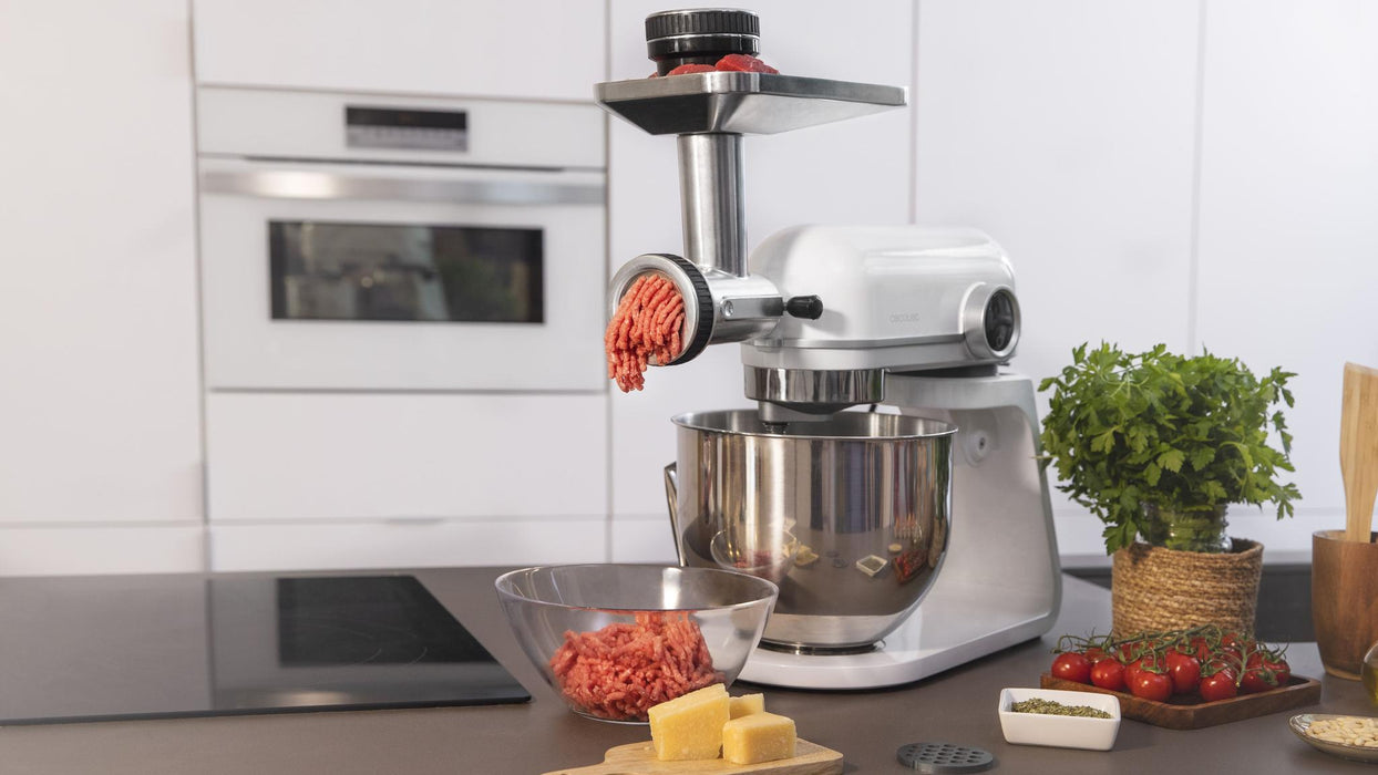 Accesoriu de tocat pentru mixer planetar Cecotec Twist&Fusion Meat, 3 discuri, 2 tuburi pentru cârnați, negru