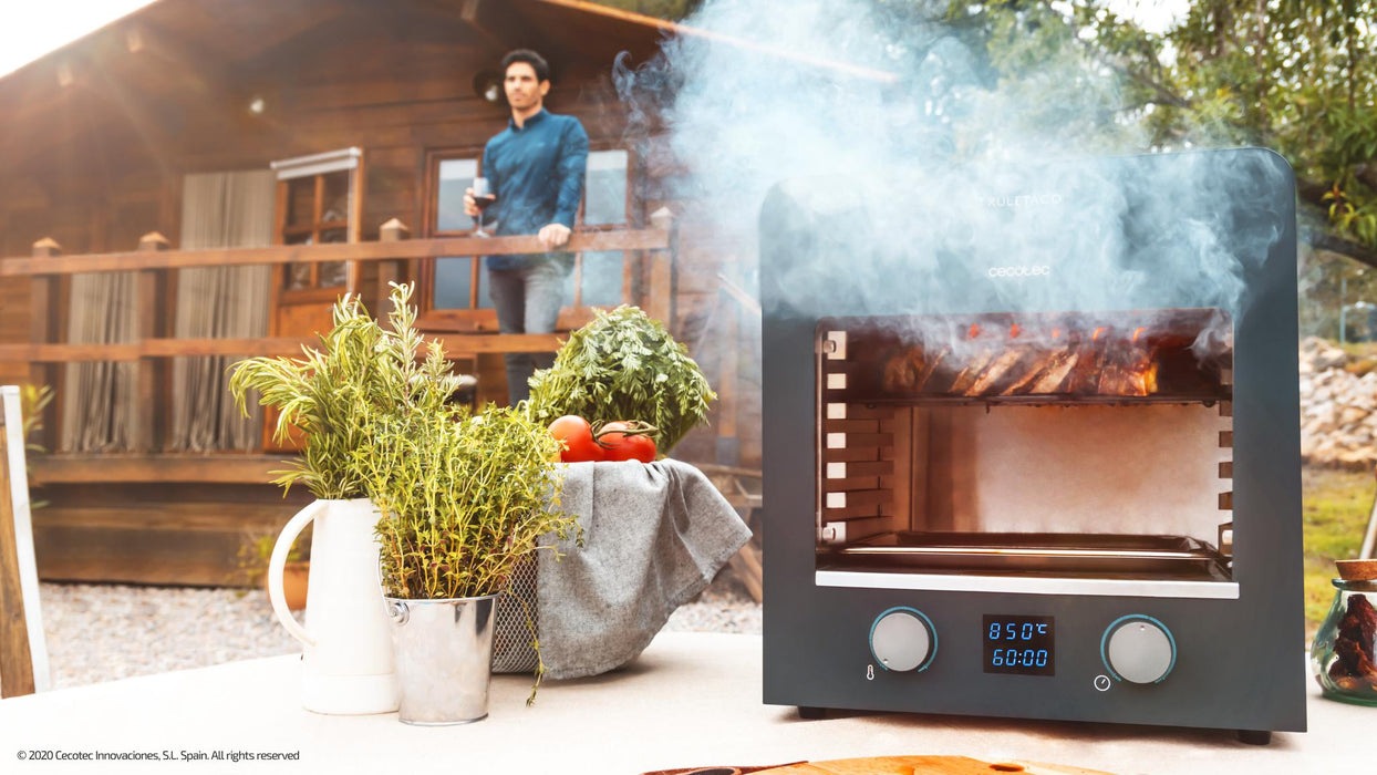 Grătar electric de înaltă temperatură Cecotec Txuletaco 8000 Inferno, 850 °C, temporizator 60 min, negru