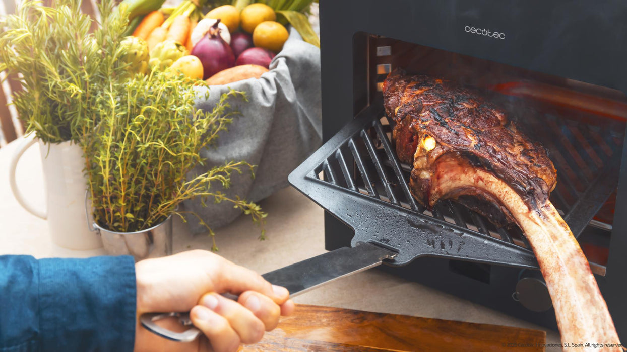 Grătar electric de înaltă temperatură Cecotec Txuletaco 8000 Inferno, 850 °C, temporizator 60 min, negru