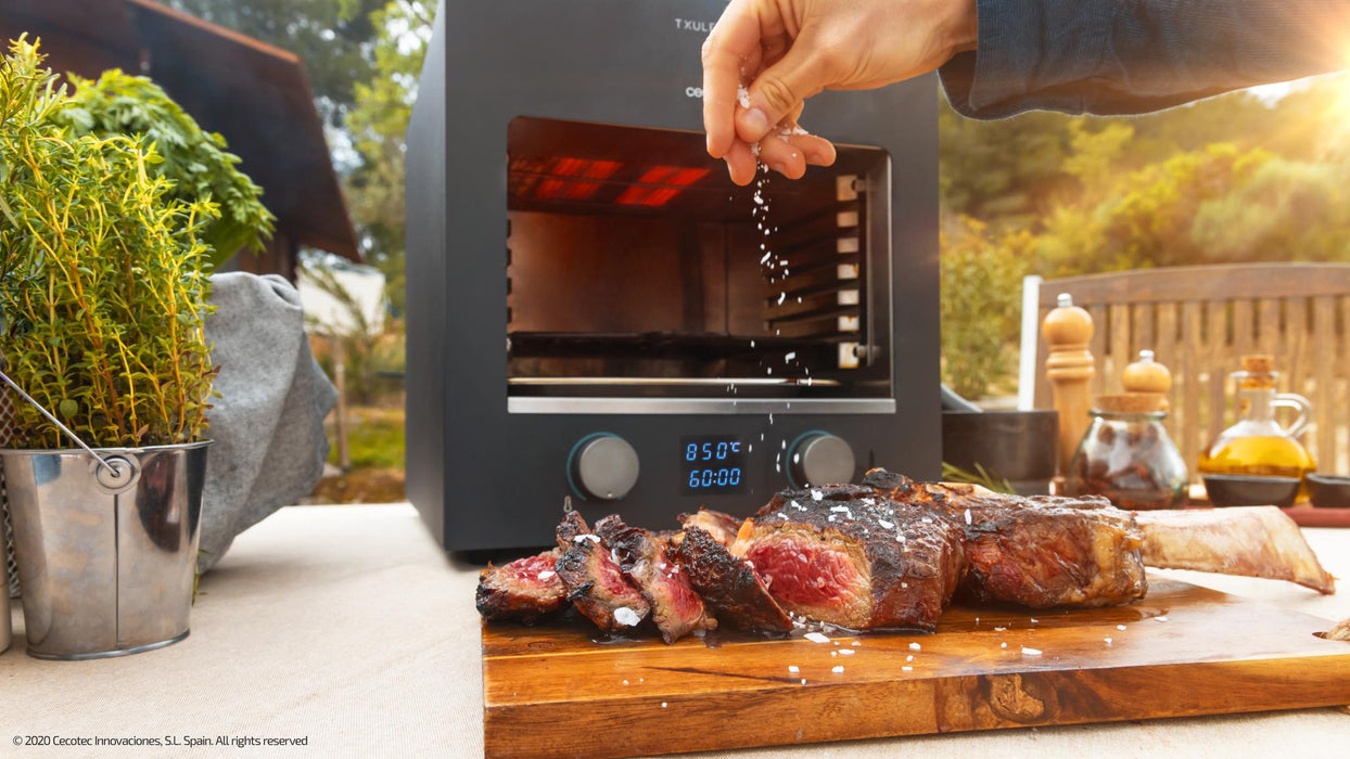 Grătar electric de înaltă temperatură Cecotec Txuletaco 8000 Inferno, 850 °C, temporizator 60 min, negru